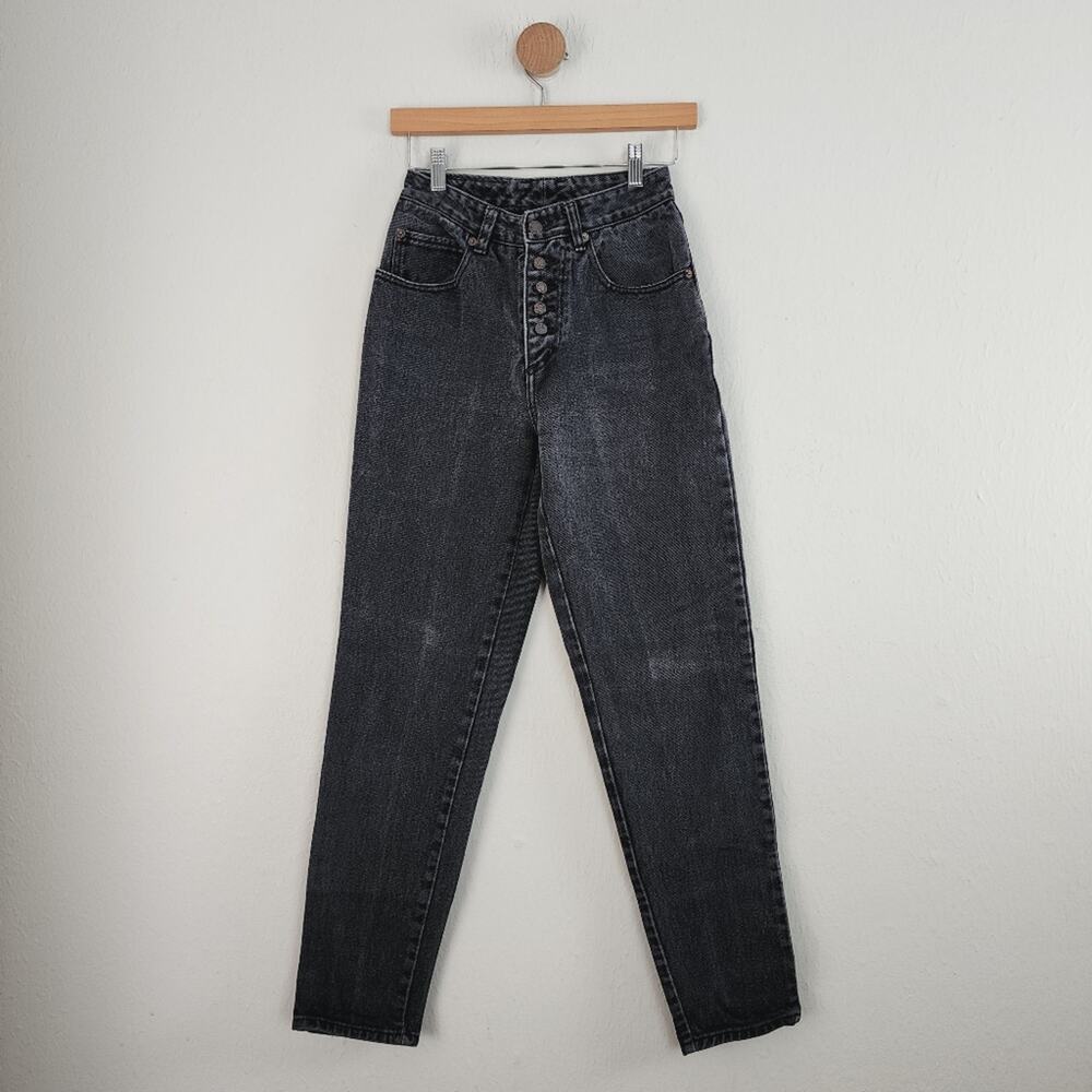Vintage Pepe Jeans High Waisted Black Mom Jeans 90s Rigid Tapered Button Fly